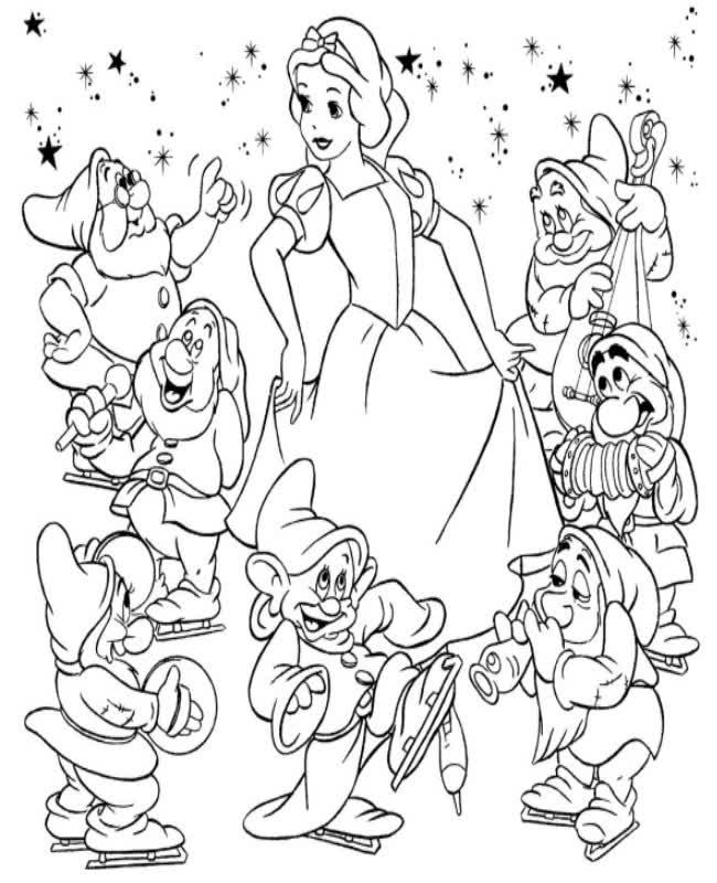 Snow White And The Seven Dwarfs Coloring Page Free 
